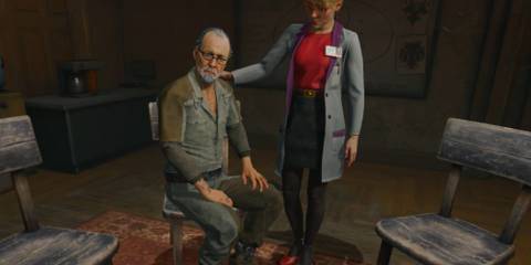 Dr. Harleen Quinzel speaking to Joe Chill in Batman: Arkham Shadow
