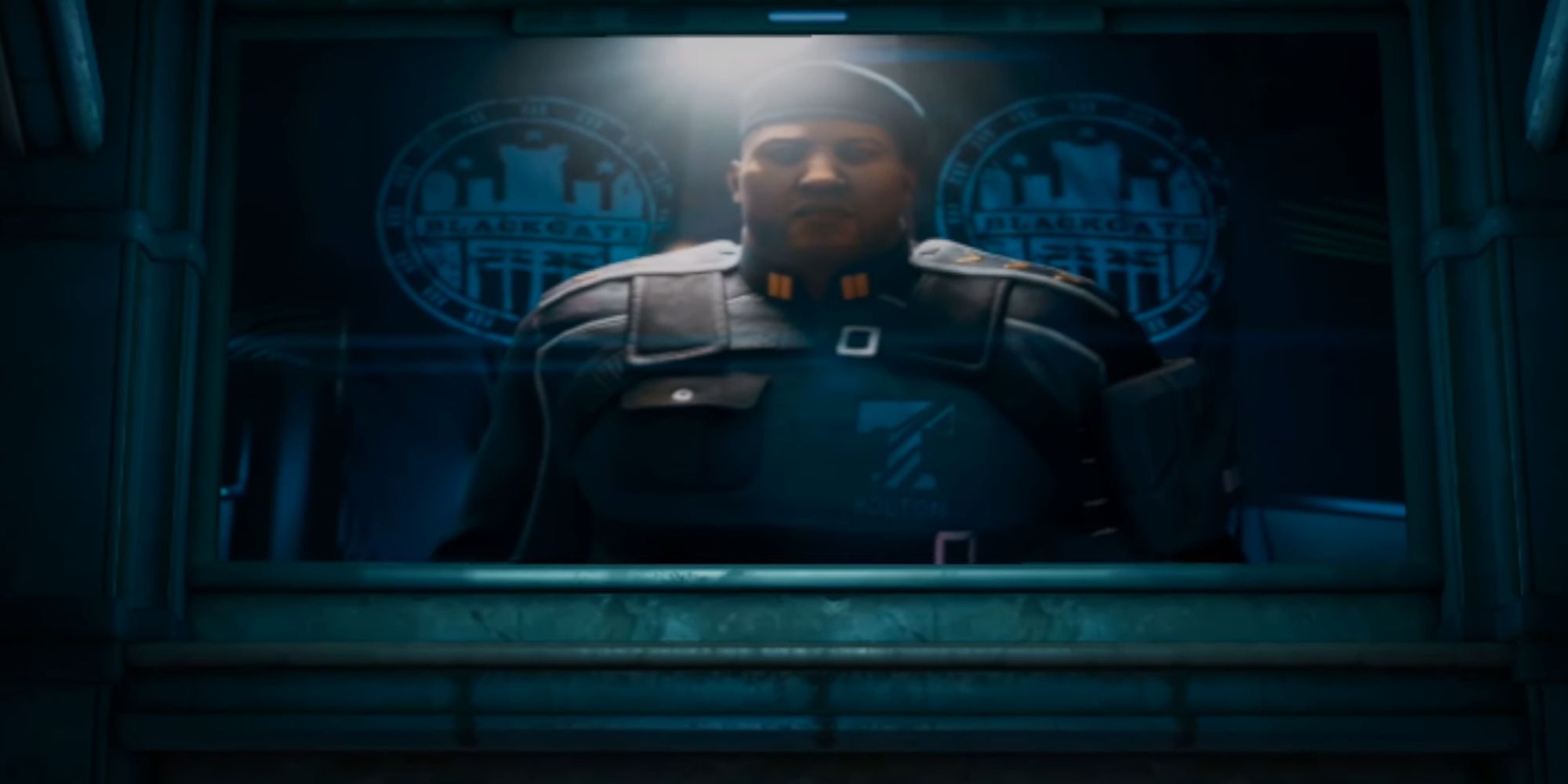 Lyle Bolton AKA Lock-Up on a screen in Batman: Arkham Shadow