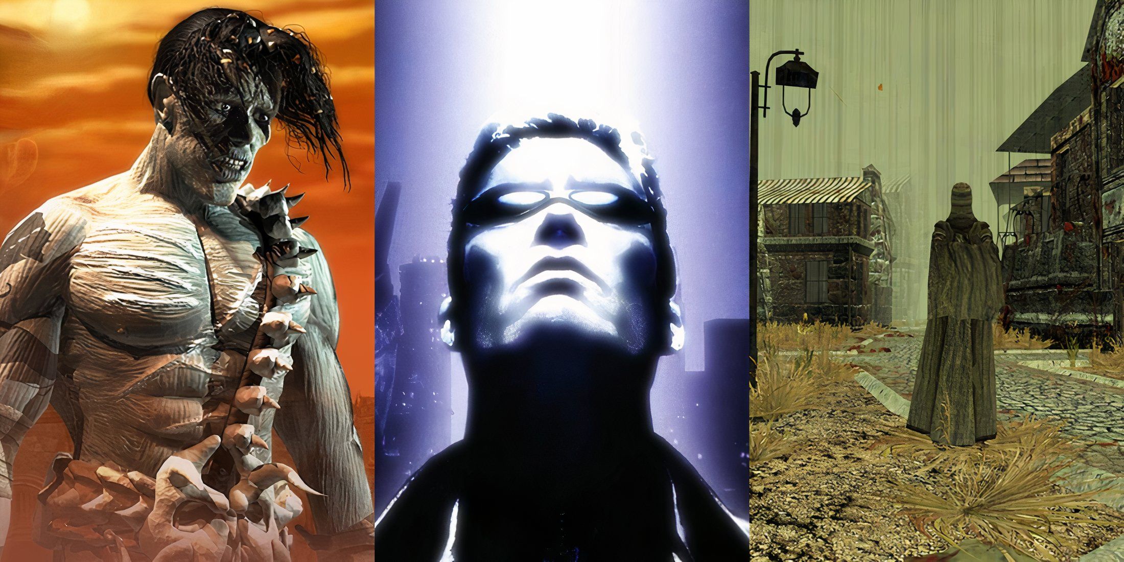 Stills from Planescape: Torment, Deus Ex, and Pathologic