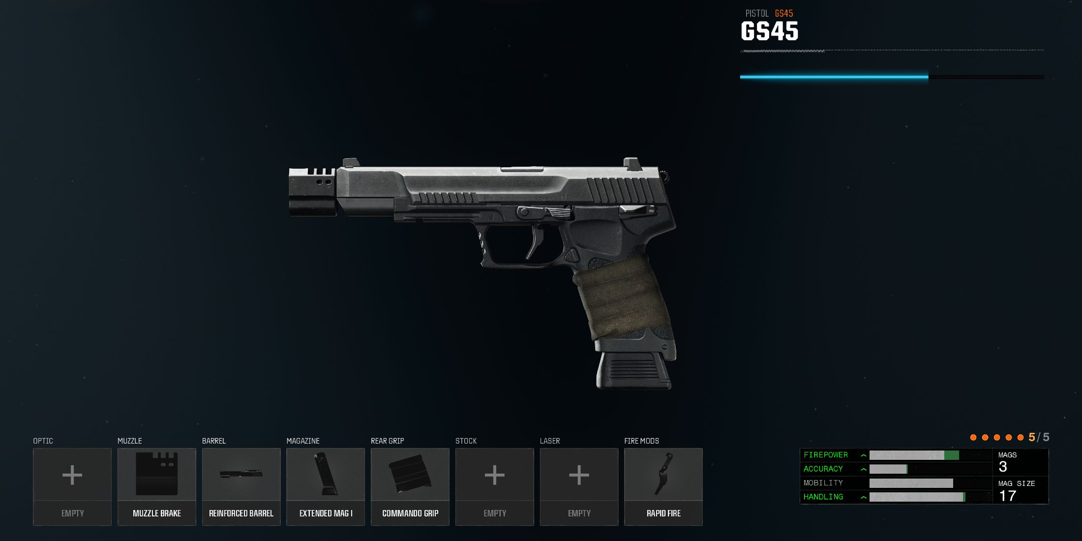 屏幕截图展示了 Black Ops 6 中最佳的 Rapid Fire GS45 构造