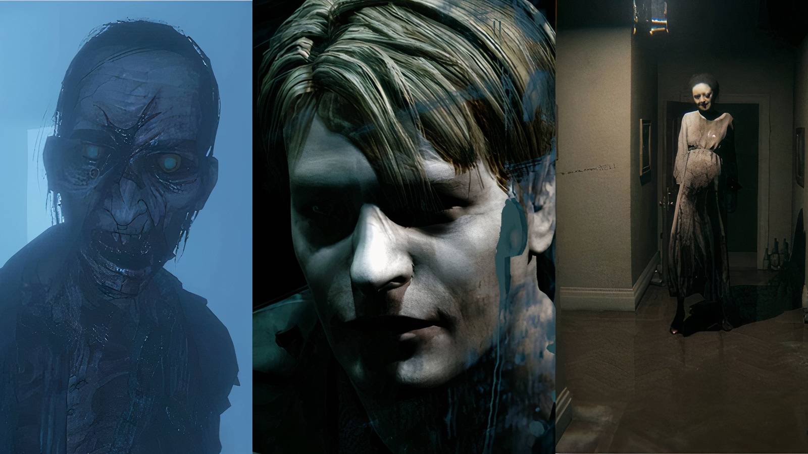 Stills from Phasmophobia, Silent Hill 2, and PT