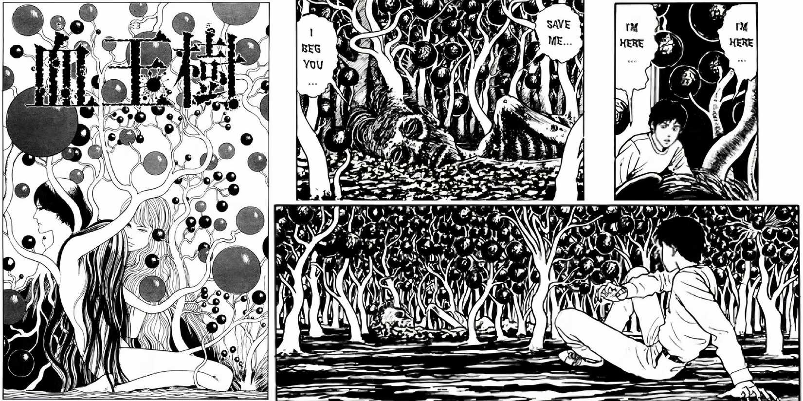 Blood Bubble Bushes Junji Ito manga sheet screenshot of couple and round bubble bushes