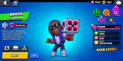 Brock on a blue background in the Brawl Stars menu