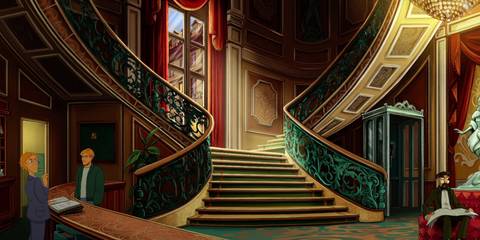 Broken Sword George with the hotel clerk