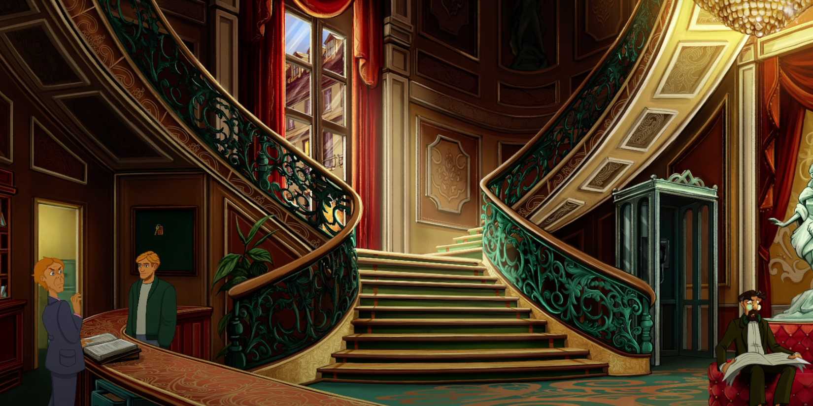 Broken Sword George with the hotel clerk