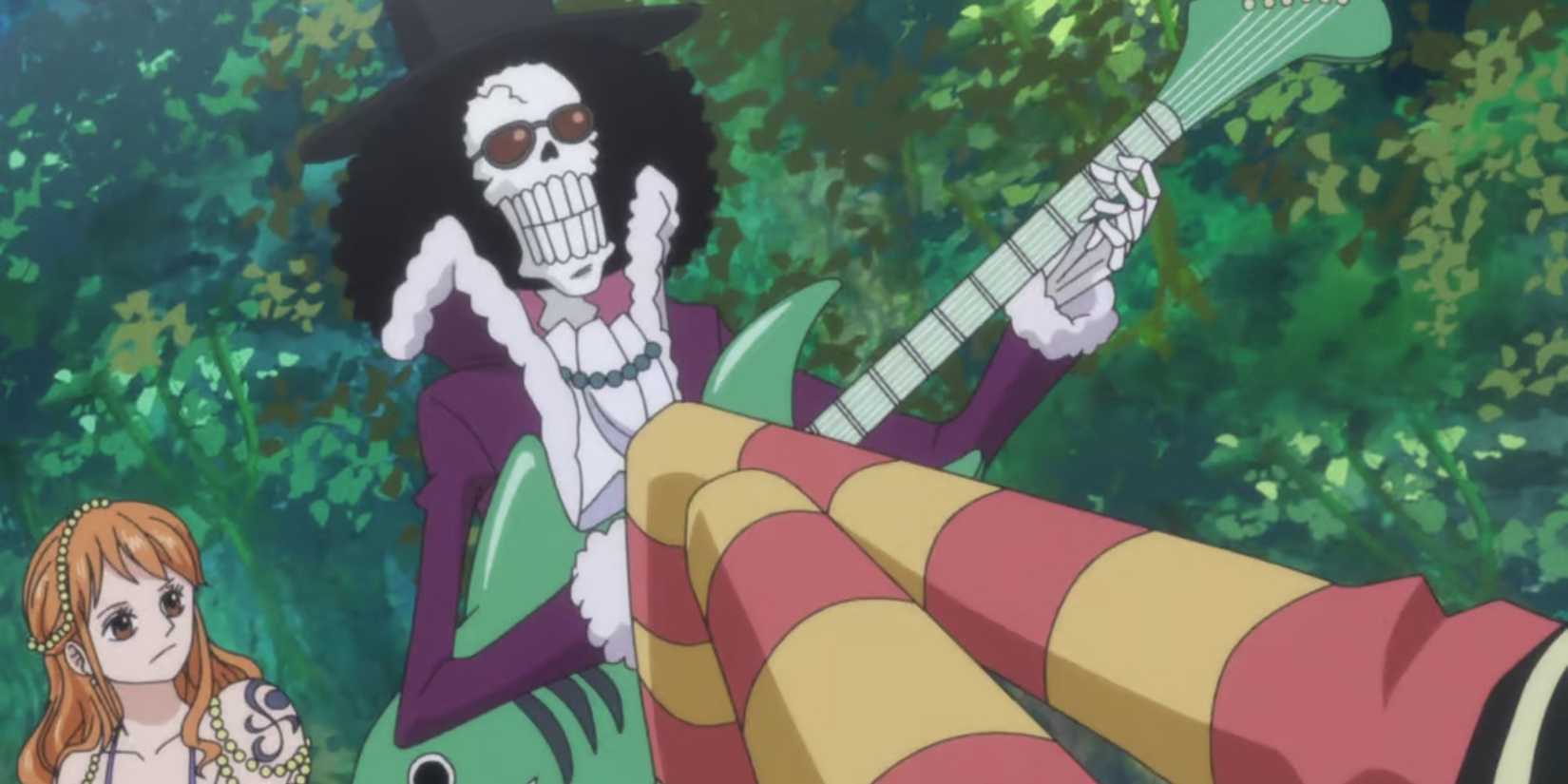 Brook rocking out in his way to meet Nekomamushi.