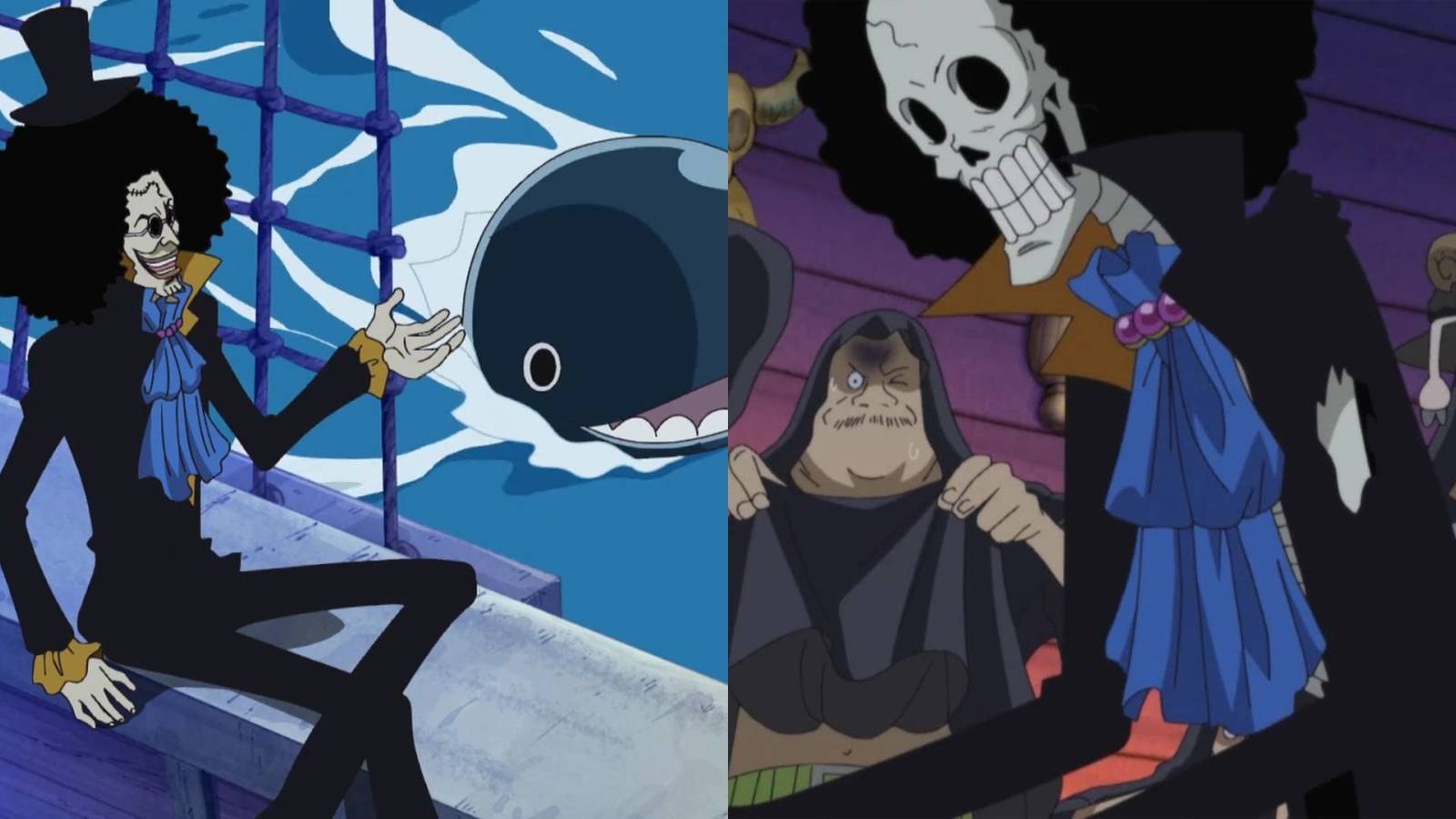 Brook talking to Laboon and Brook writing a new song.