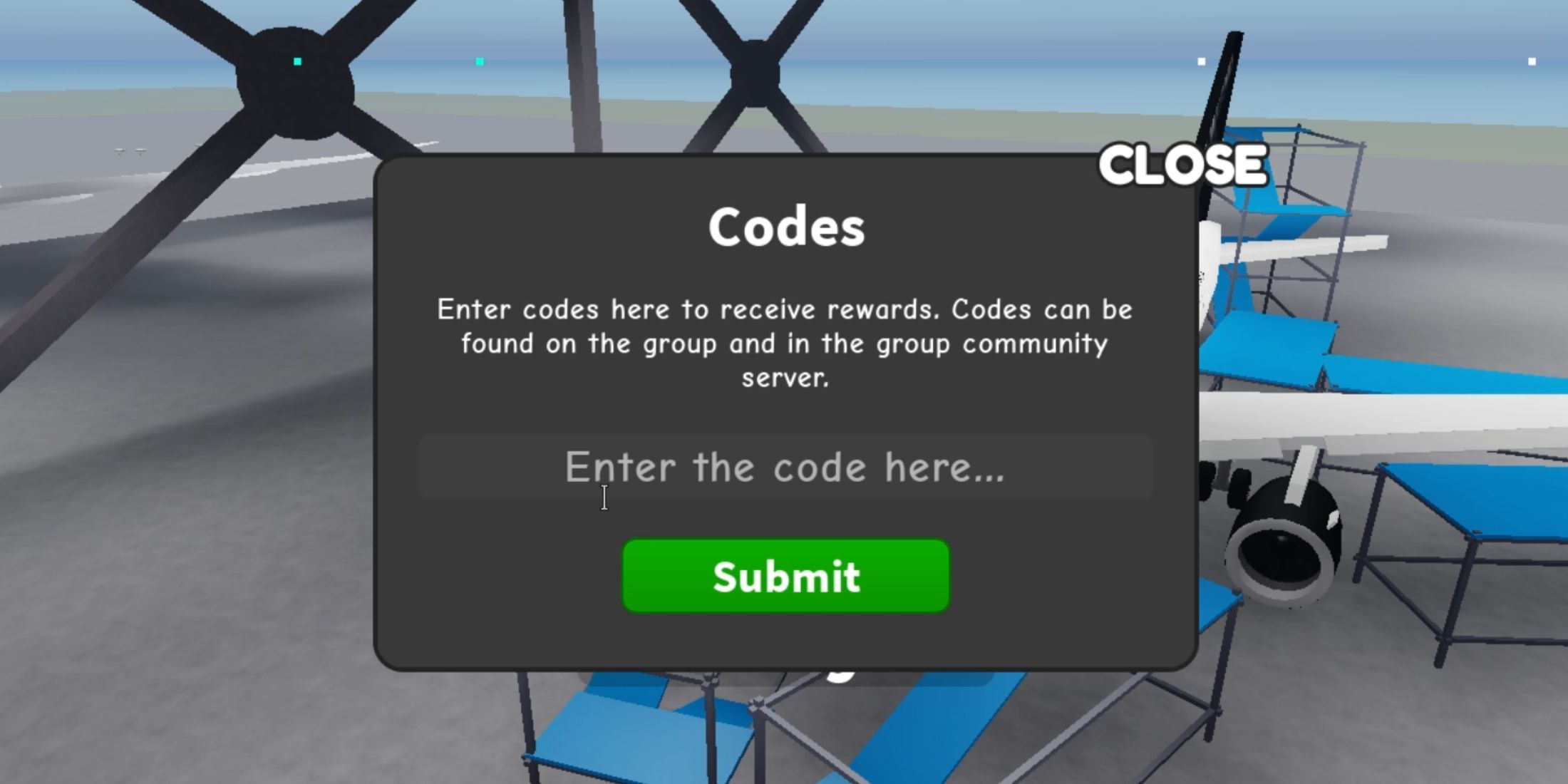Build a Plane Tycoon: Codes tab