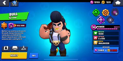 Bull on a blue background in the Brawl Stars menu