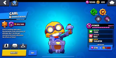 Carl on a blue background in the Brawl Stars menu