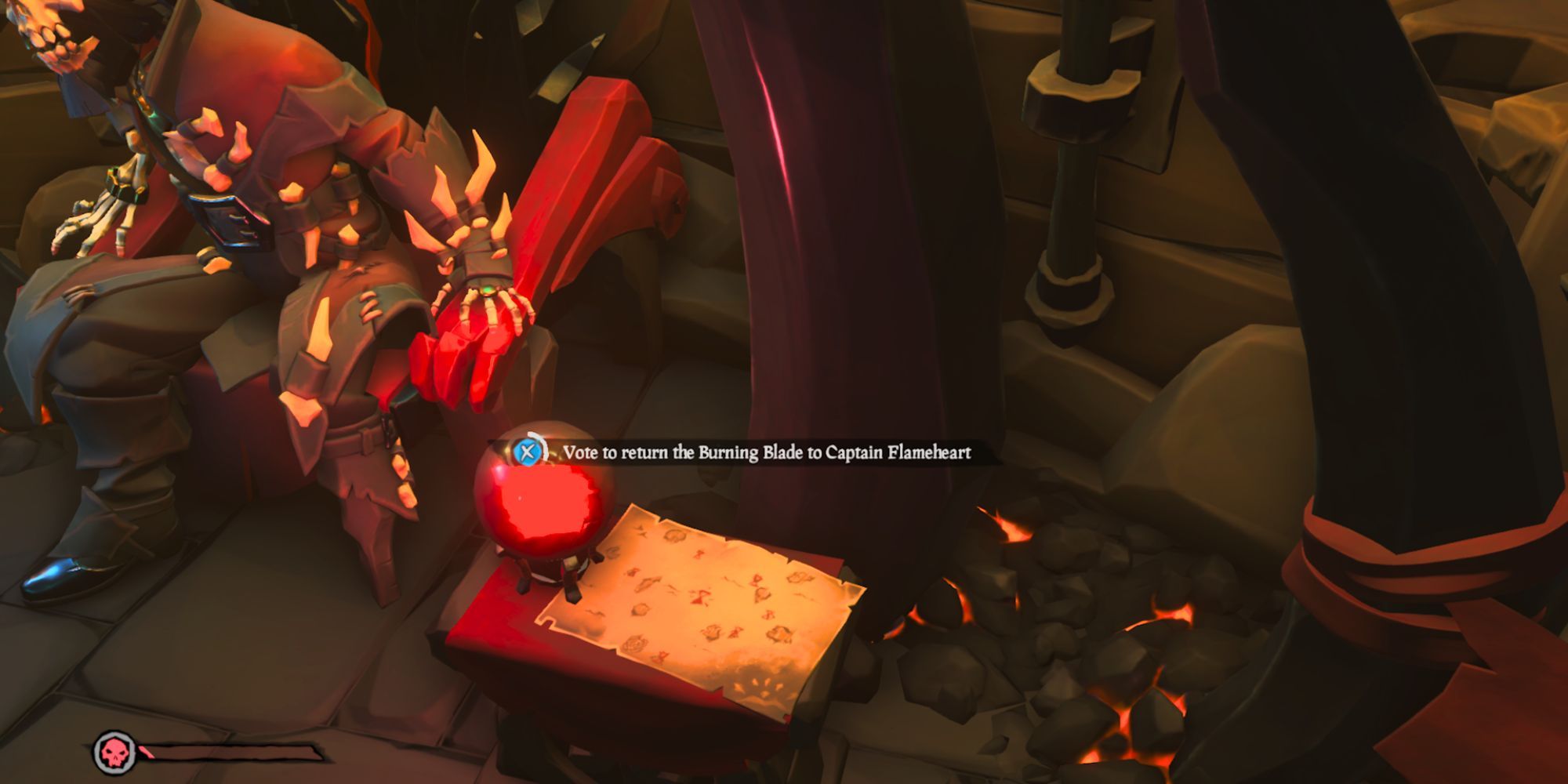 Cashing in the Burning Blade ship to Captain Flameheart in Sea of Thieves