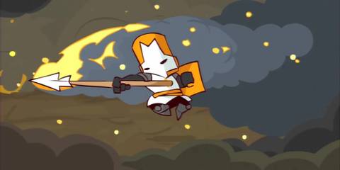 Orange Knight using a spear in the Castle Crashers opening cinematic