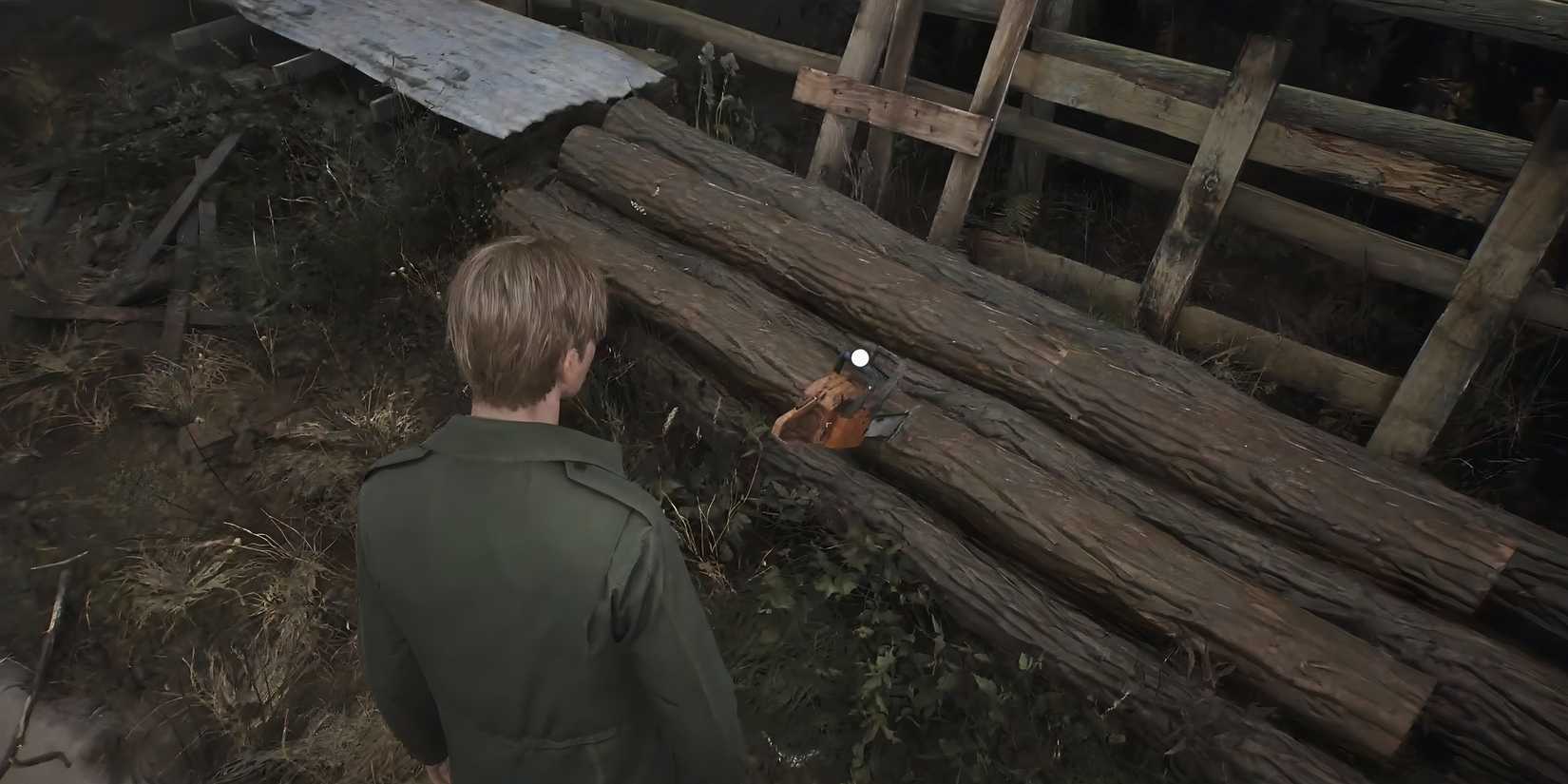 Chainsaw On a Log Near Silent Hill Ranch in Silent Hill 2 Remake
