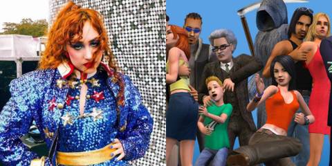 chappell roan wearing blue and the sims 2 collage