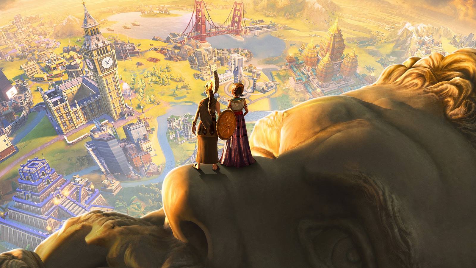 civilization leaders looking over cities