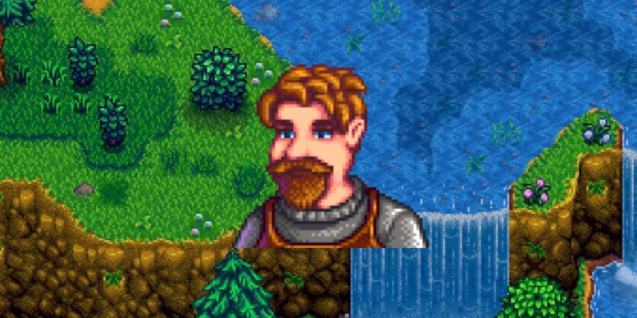 clint icon with waterfall background in stardew valley