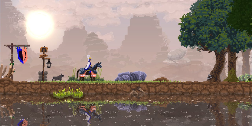 Kingdom Two Crowns War Horse guarding the town