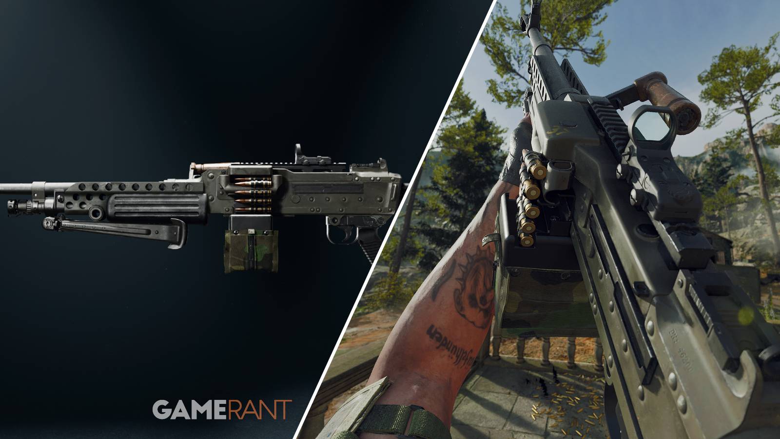 Split-image showcasing the GPMG-7 in Black Ops 6