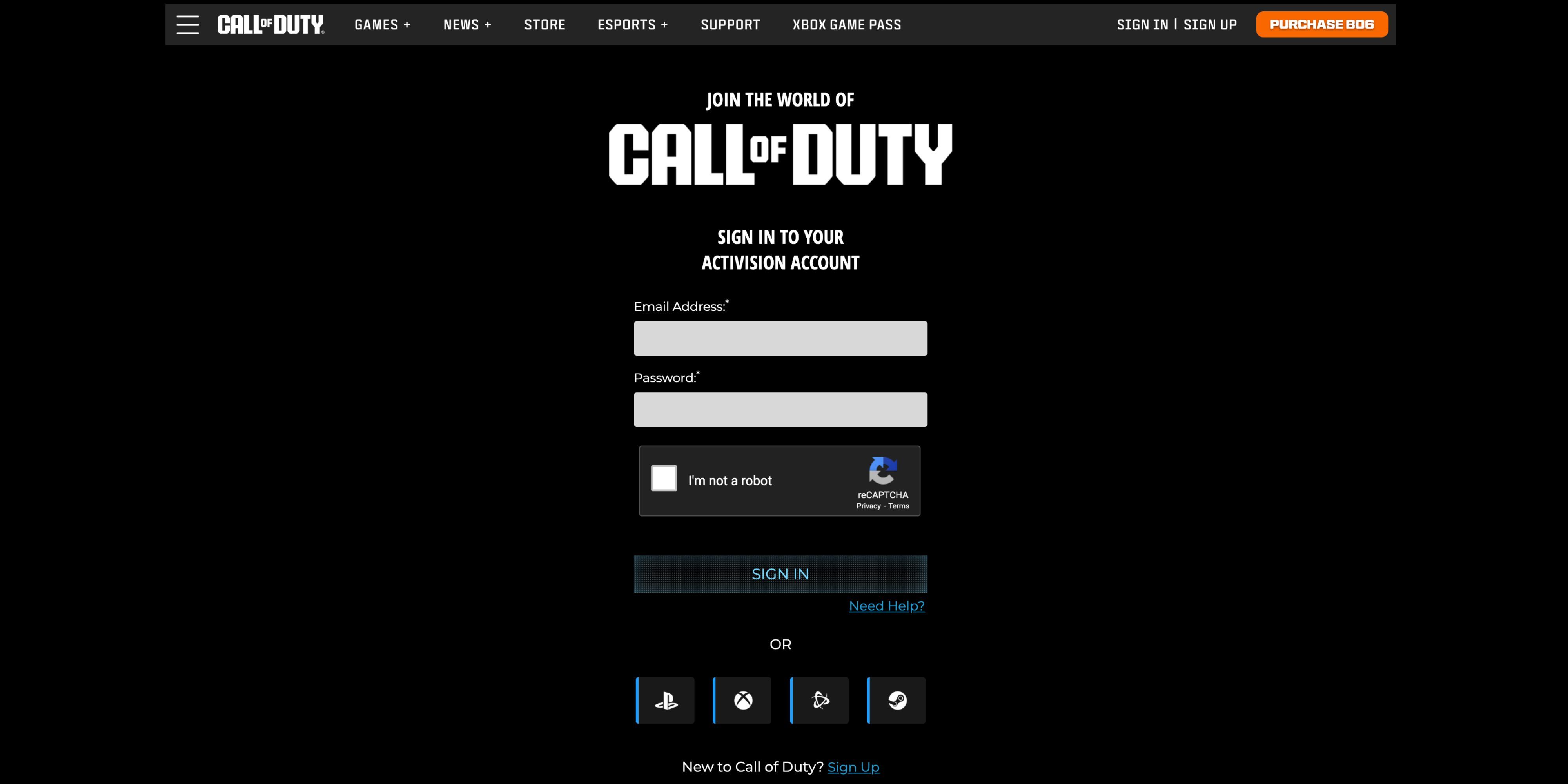 a screenshot of the official call of duty website.