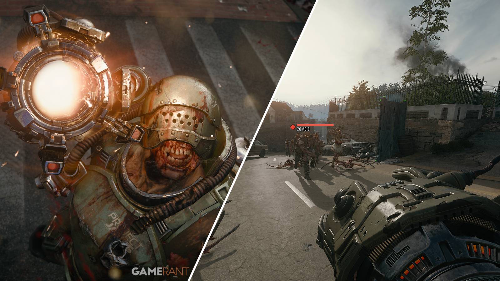 Split-image showcasing the Mangler Cannon in Black Ops 6 Zombies