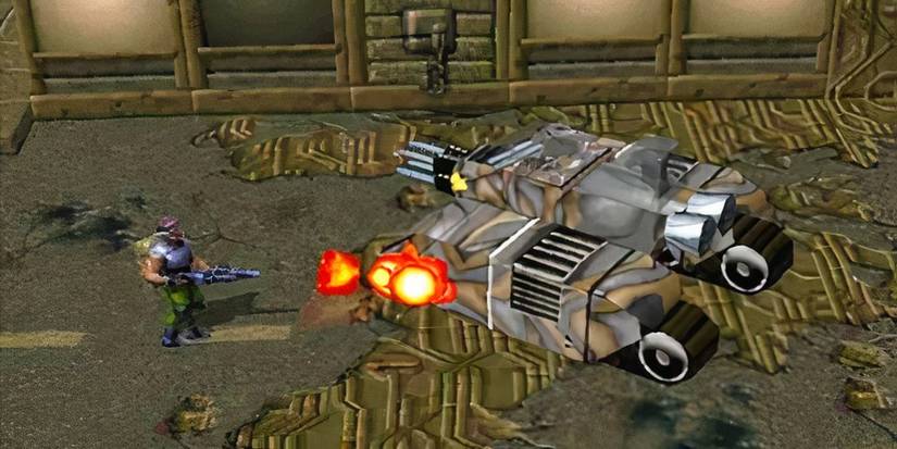 shooting at a futuristic tank