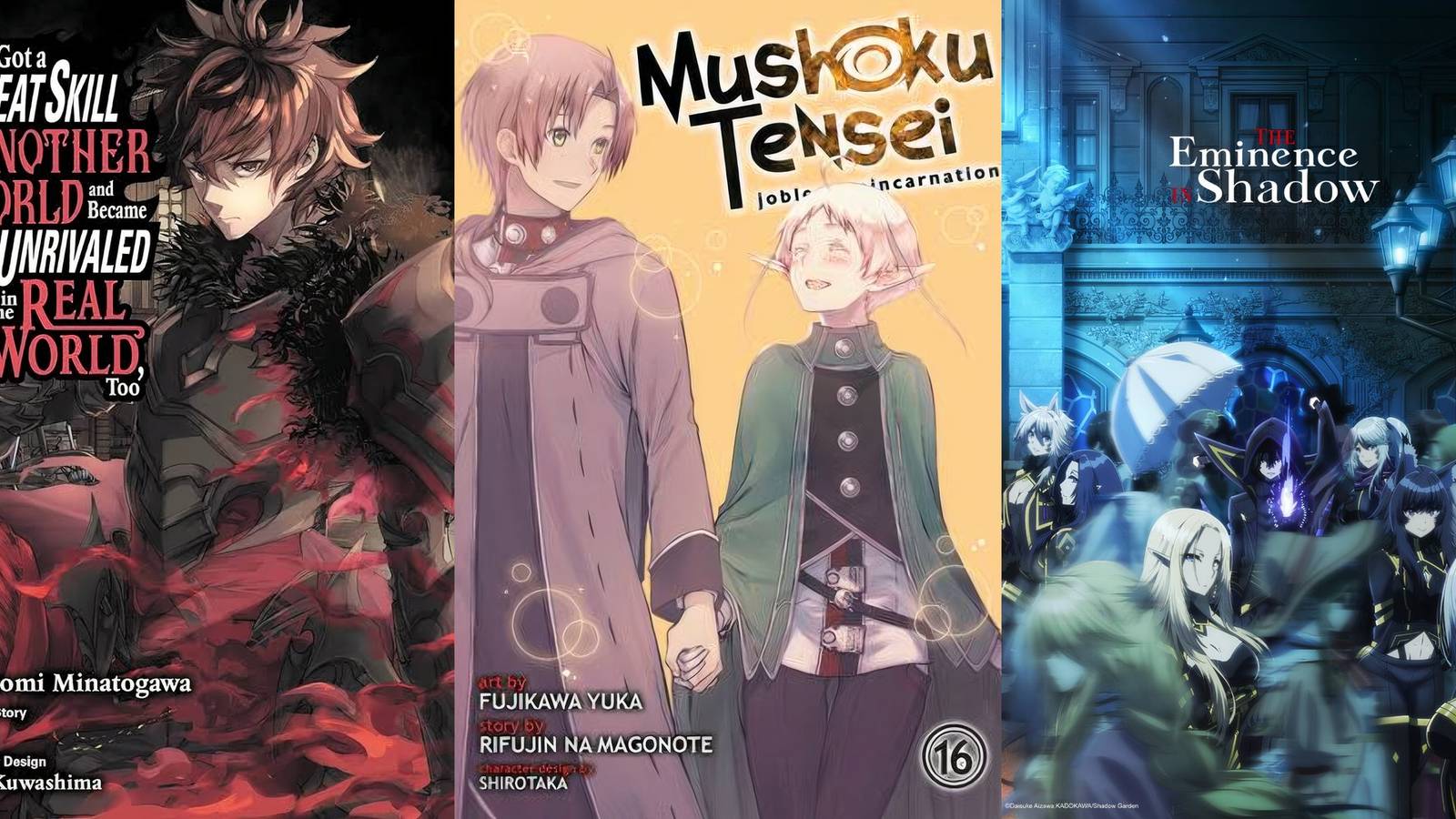 Three Isekai Manga covers