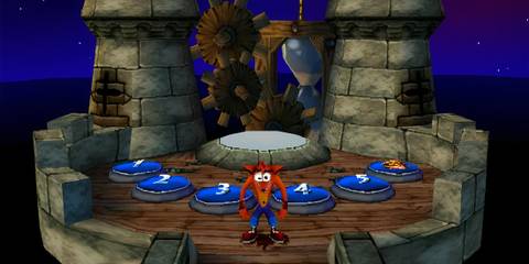 Crash at warp pads in Crash Bandicoot Warped