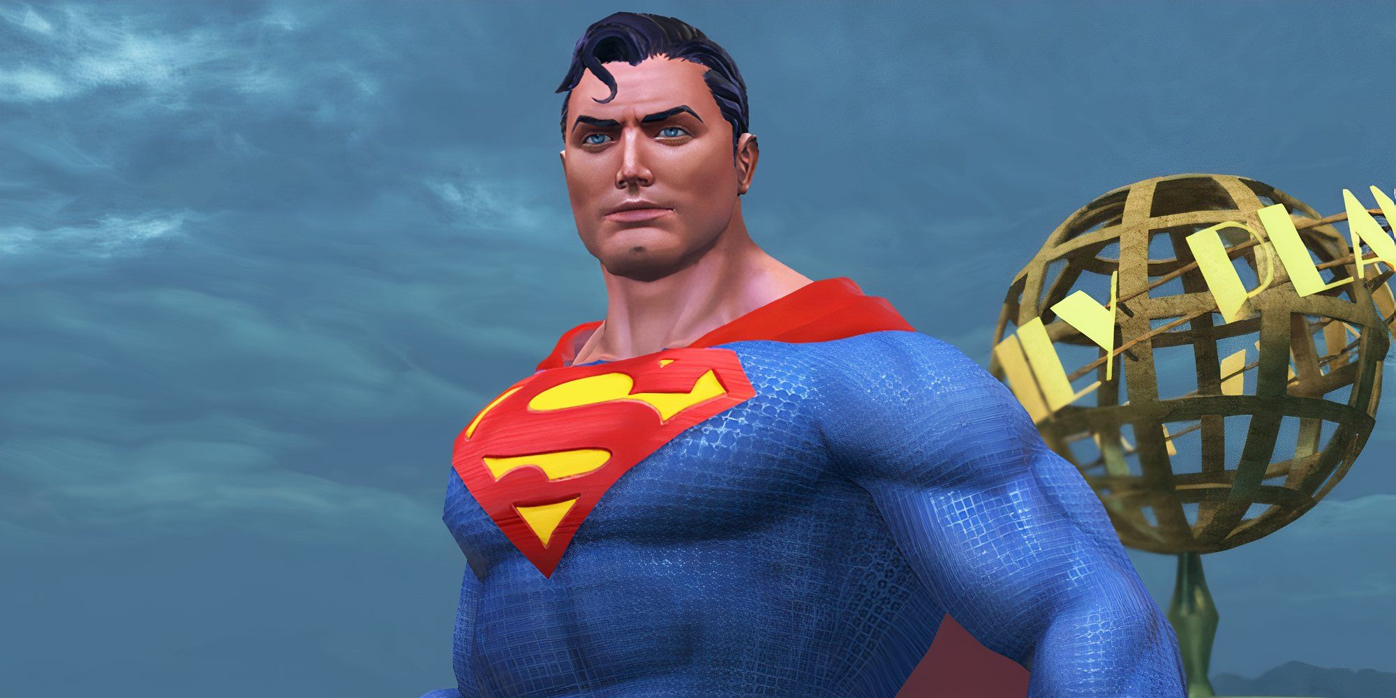 Superman flying in front of the Daily Planet in DC Universe Online