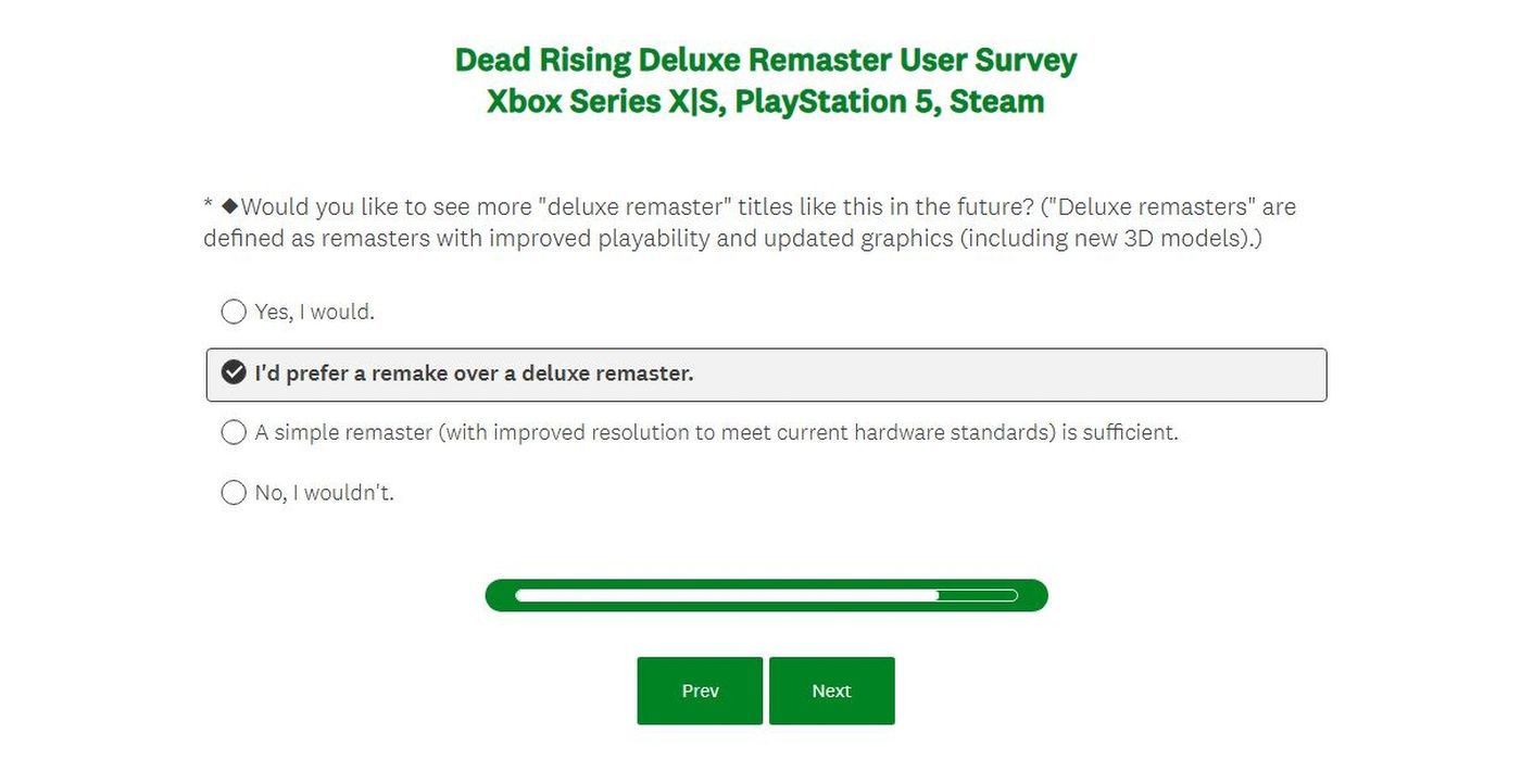 Dead Rising Survey question about remasters or remakes