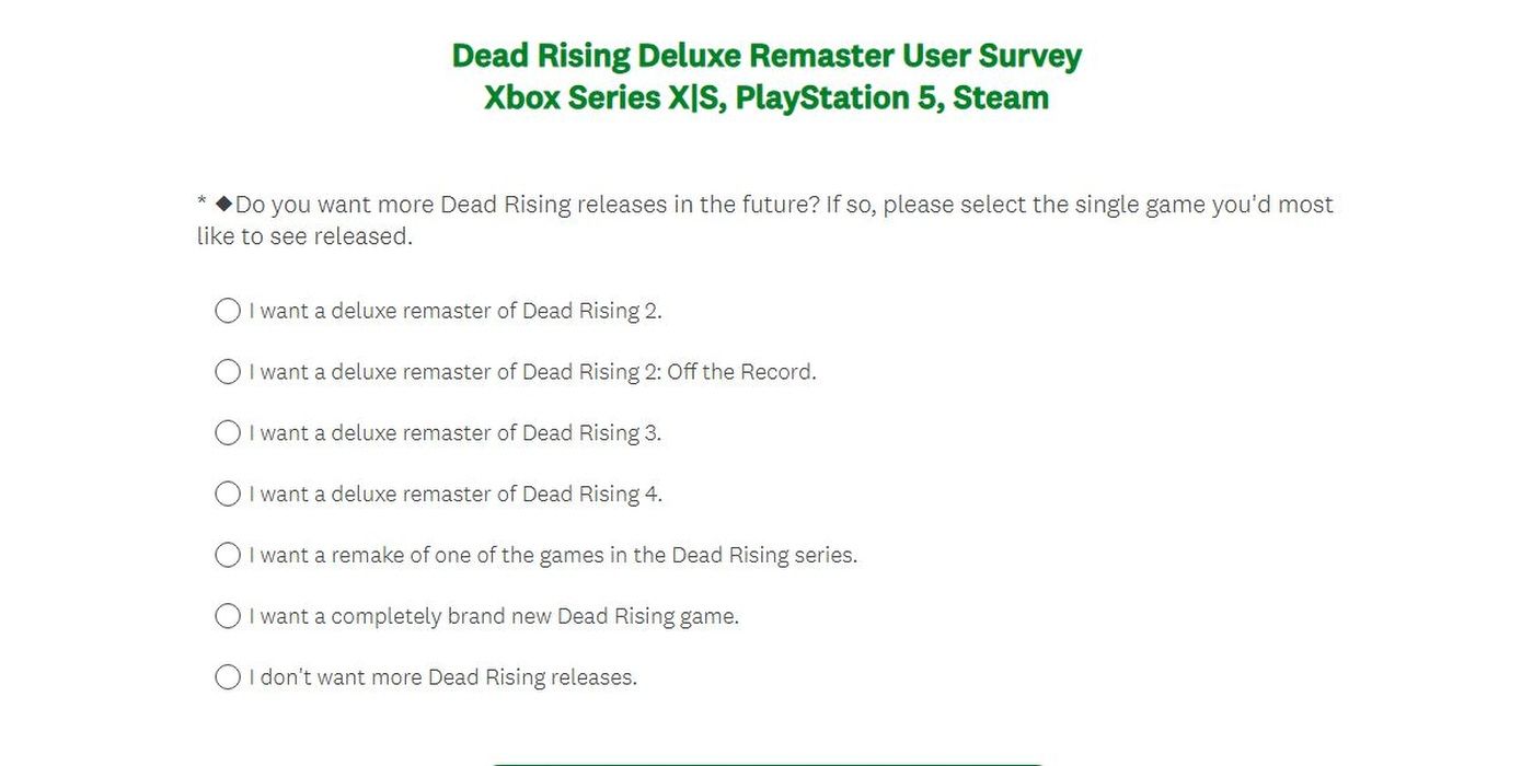 Dead Rising Survey question with possibility of new game