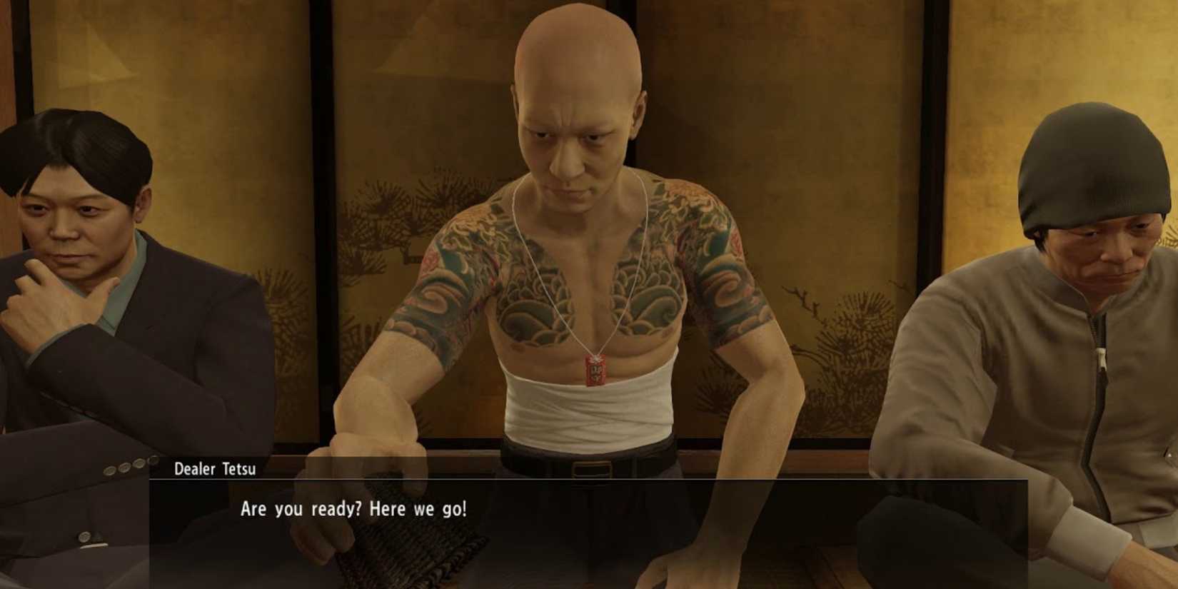 a Dealer during a gambling mini game in Yakuza Kiwami