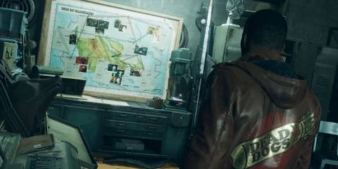 The player character examining a pin board of targets