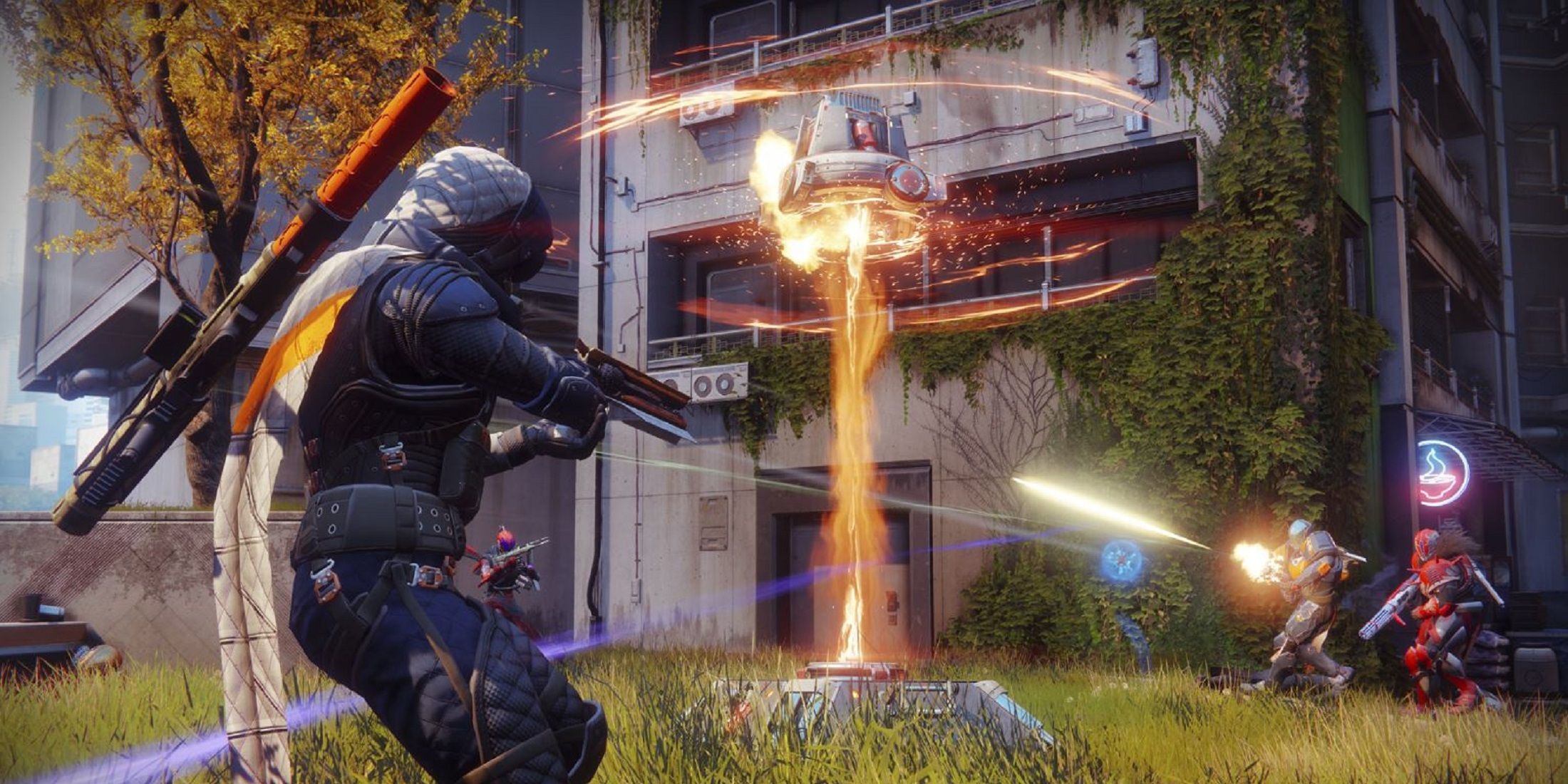 Guardian aiming rocket launcher in a Destiny 2 Crucible match.