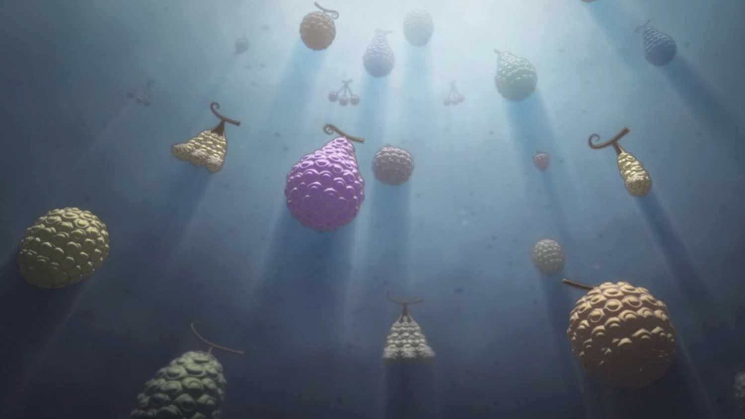 A collection of various Devil Fruits from One Piece