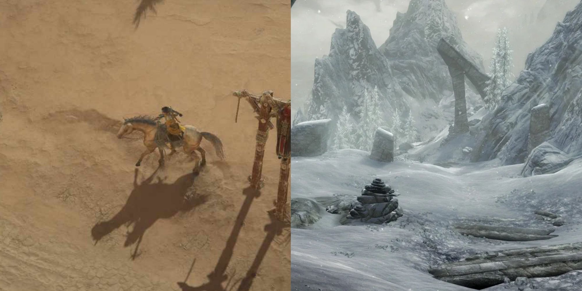 Diablo 4 on the left and skyrim on the right