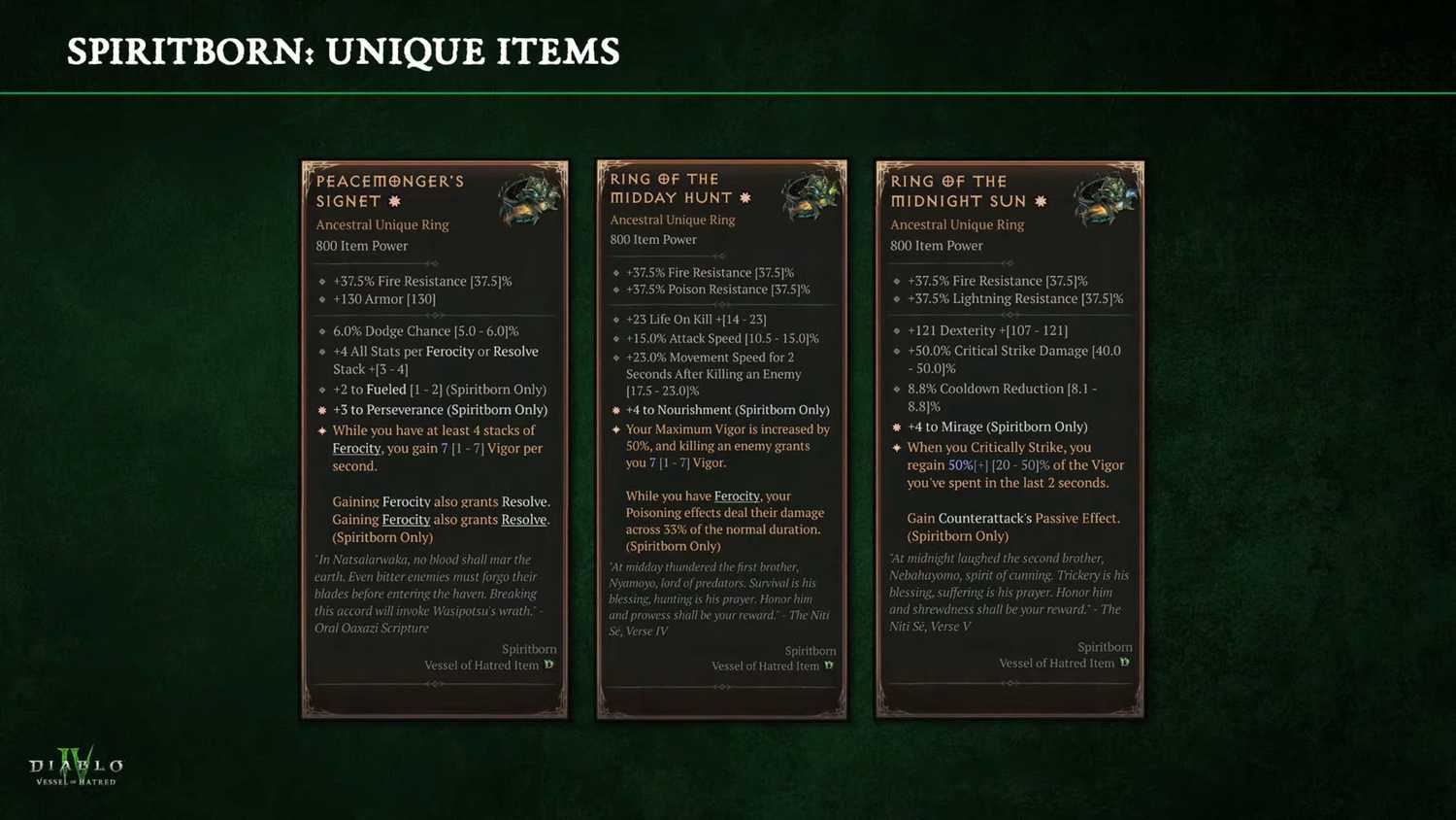 D4 Unique Rings Diablo 4 Reveals Spiritborn Unique Items