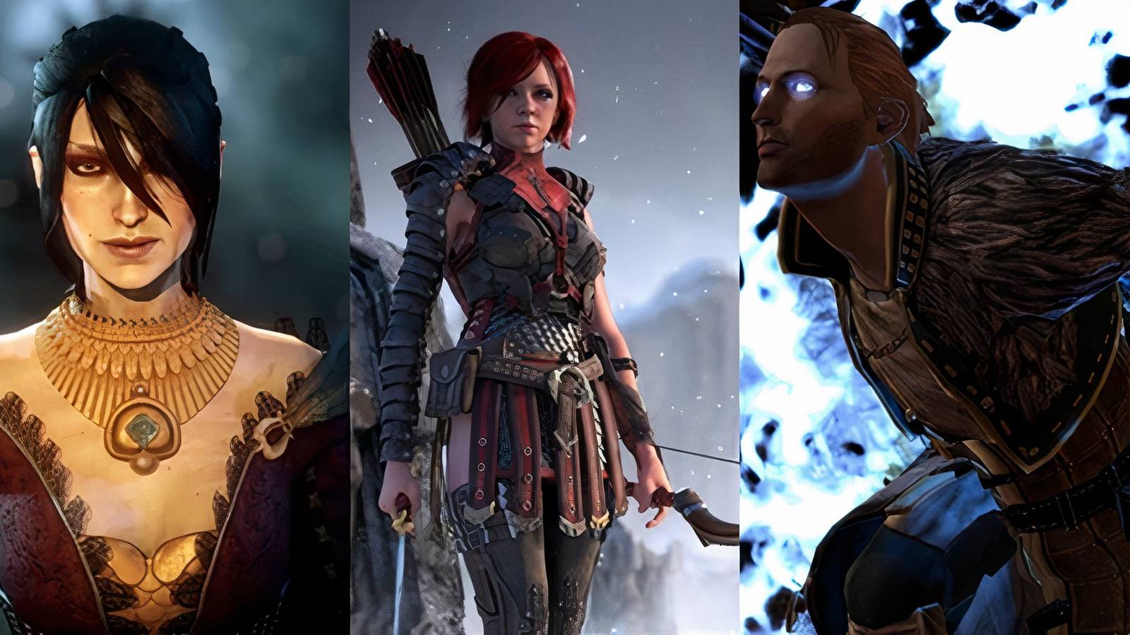 Dragon Age_ X Characters Who Change The Most Through The Series split image featuring Morrigan from Inquisition, Leliana from Origins and Anders from 2