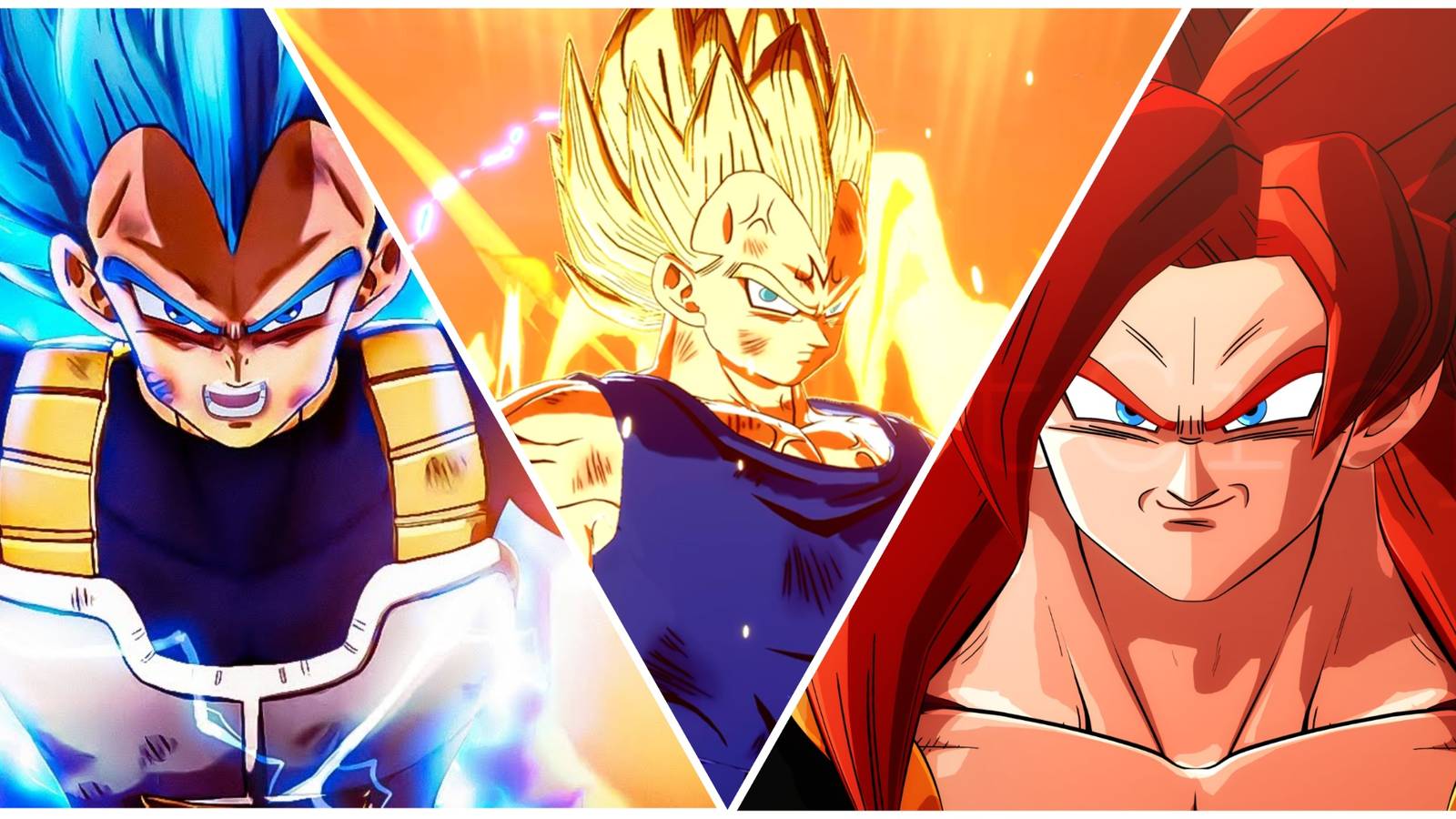 Dragon Ball Sparking Zero Majin Vegeta, SSGSS Vegeta, SSJ4 Gogeta