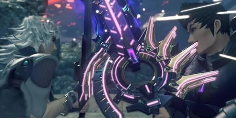 Dramatic sword clash between two characters in Xenoblade 2, a JRPG with a sad ending-1