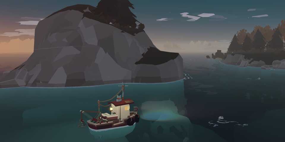 dredge trawler out at sea during twilight