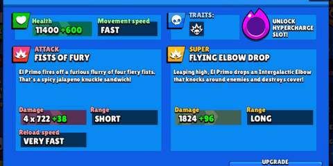 El Primo stats on a blue background in Brawl Stars