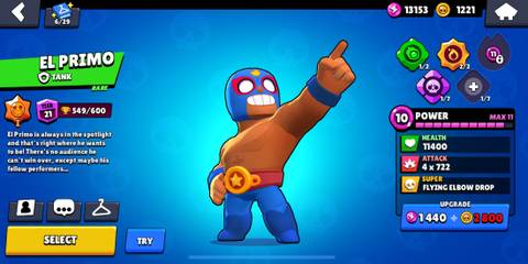 El Primo on a blue background in the Brawl Stars menu