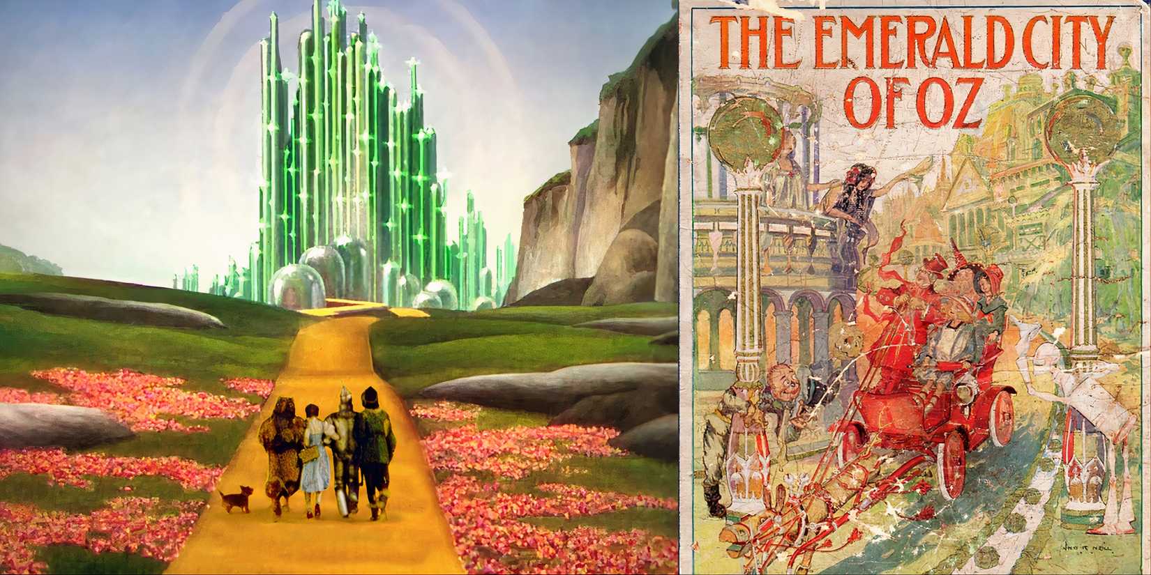 emerald city split image with book