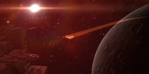 EVE Online Ship navigating in space