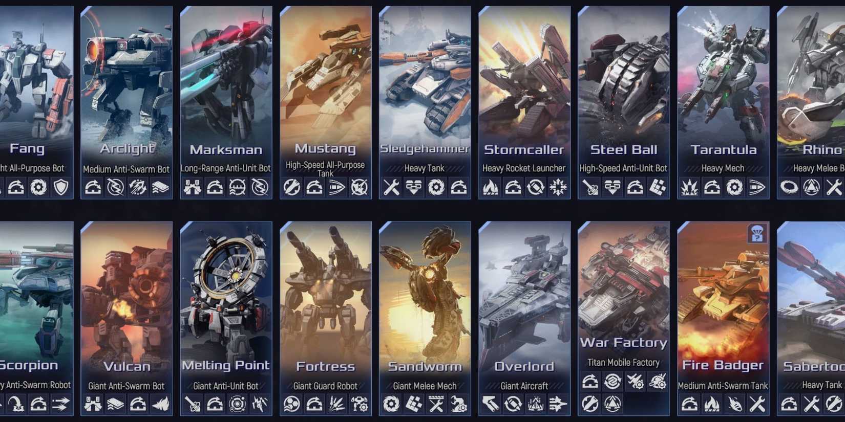 Every unit in Mechabellum.