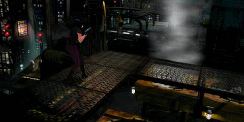 hana sneaking across a gantry in fear effect