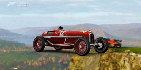 FH4 Alfa Romeo P3 in the foreground with a scenery background in Forza Horizon 4