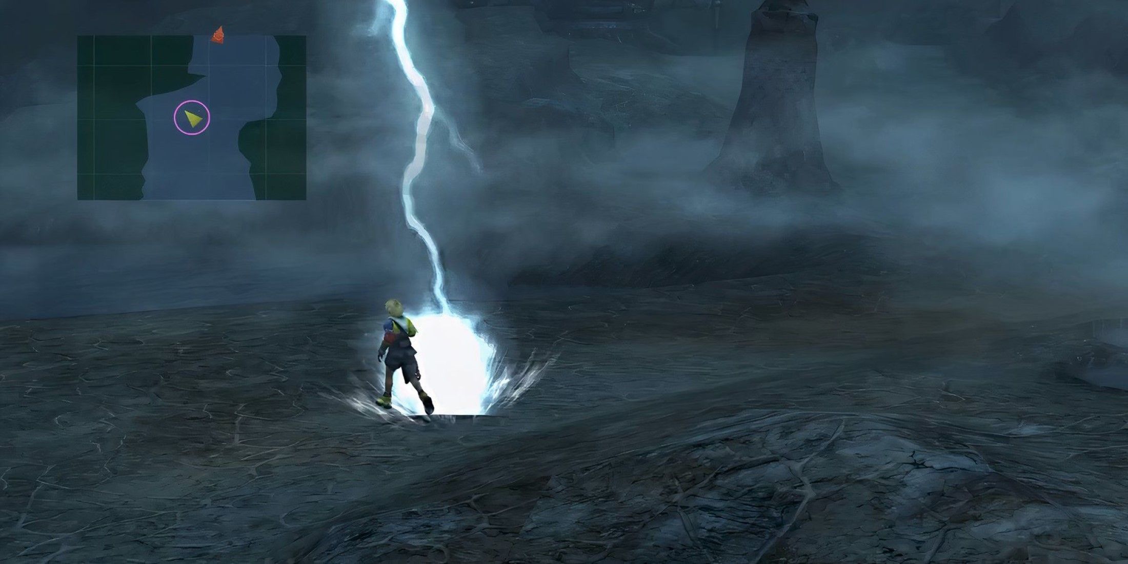 final fantasy 10 tidus dodging a lightning bolt 