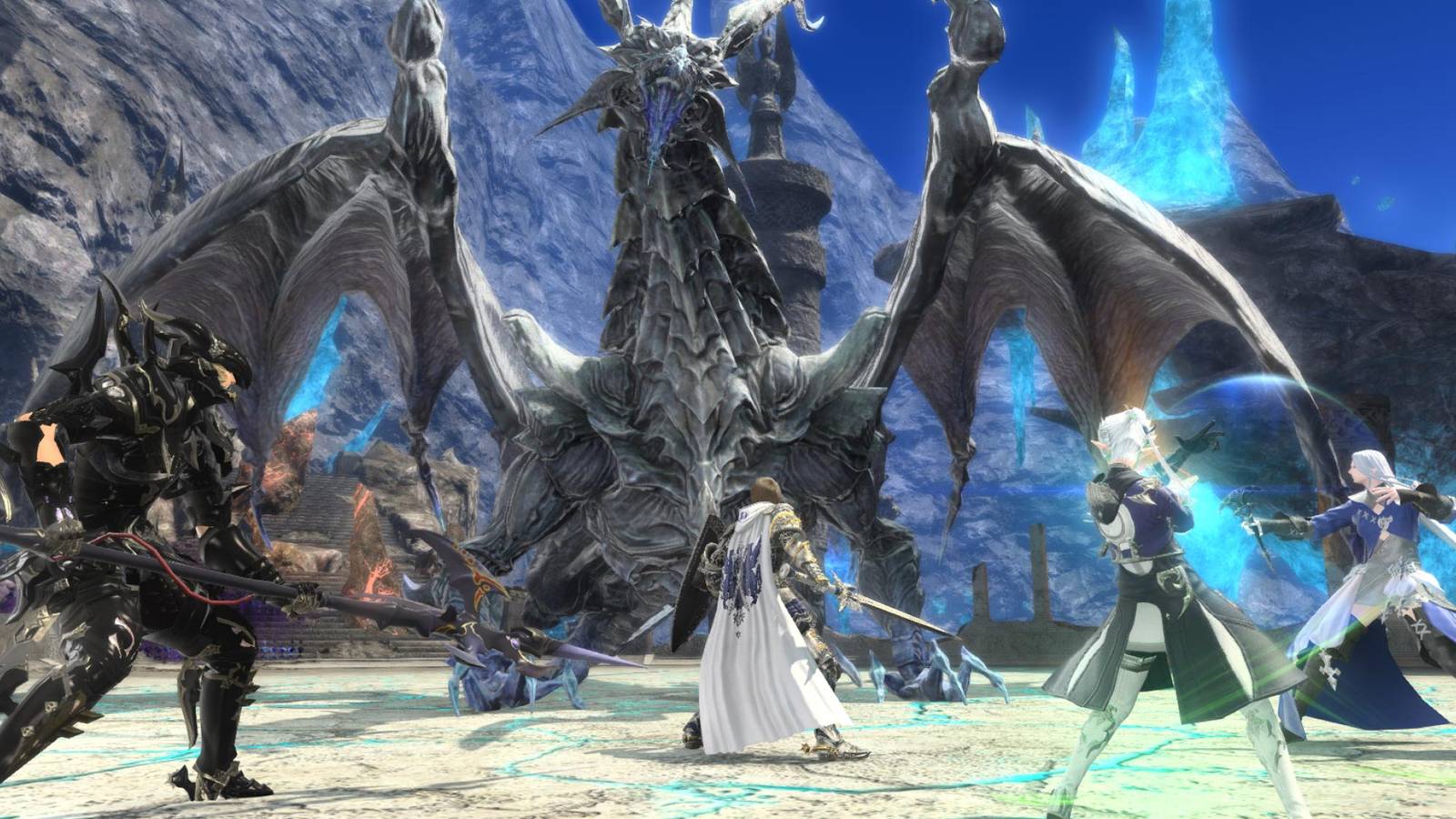 estinien alphinaud and ysayle fighting tioman in sohm al from ffxiv