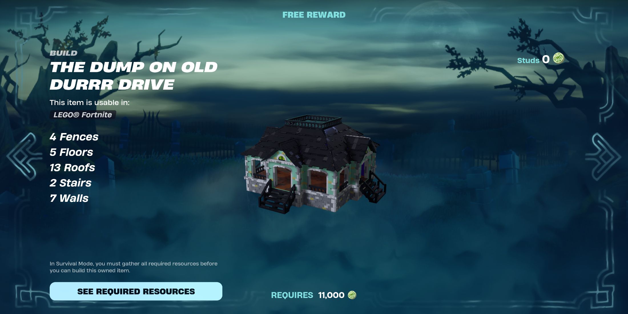 Screenshot showcasing the final free reward for the Brick or Treat Pass in LEGO Fortnite 